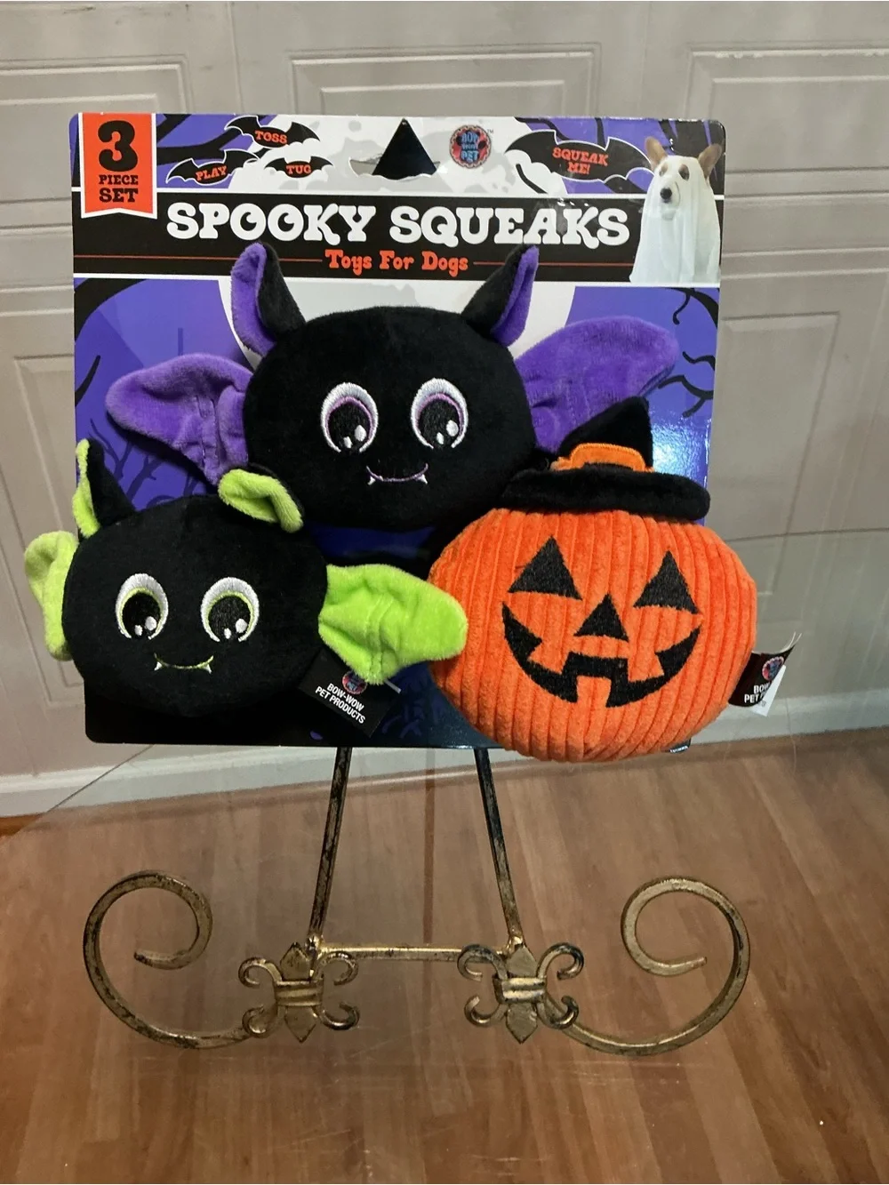 Bow Wow Squeaky Plush Dog Toy for Halloween - Mini Jack-O-Lanterns Set Of 3 -